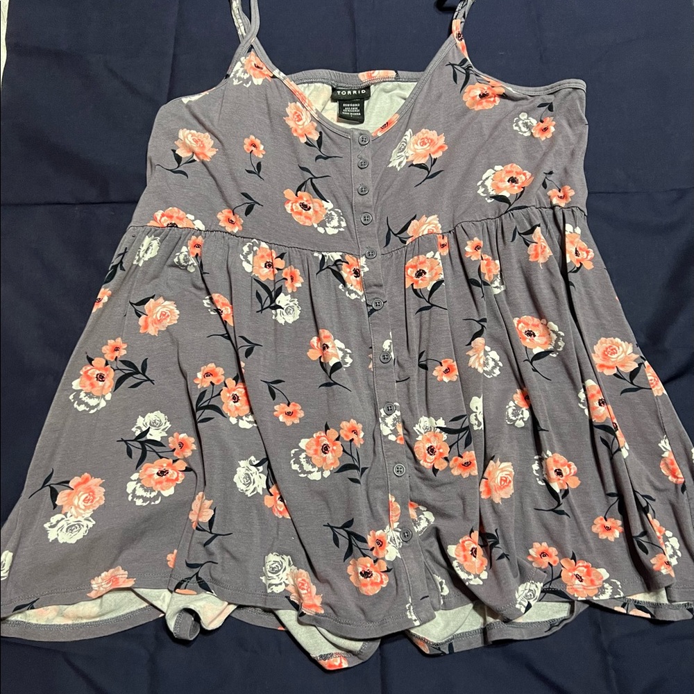 Grey and Pink Floral Blouse